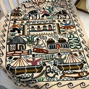 Vintage Peruvian Hand Made Colorful Embroidered Tapestry2/2